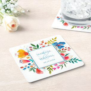Dessous-de-verre Carré En Papier Mariage d'aquarelle coloré Fleur sauvage Floral