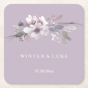 Dessous-de-verre Carré En Papier Mariage d'aquarelle florale violet moderne