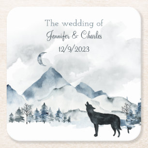 Dessous-de-verre Carré En Papier Mariage d'aquarelle Foggy Mountain