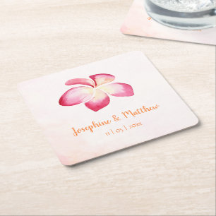Dessous-de-verre Carré En Papier Mariage d'aquarelle rose Sunset Plumeria