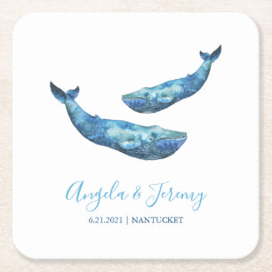 Dessous-de-verre Carré En Papier Mariage de baleine bleu aquarelle