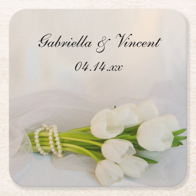 Dessous-de-verre Carré En Papier Mariage de bouquet blanc Tulip (Devant)
