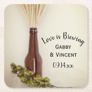 Dessous-de-verre Carré En Papier Mariage de brasserie de blé séché et houblon