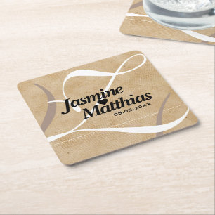 Dessous-de-verre Carré En Papier Mariage de Burlap Vintage rustique