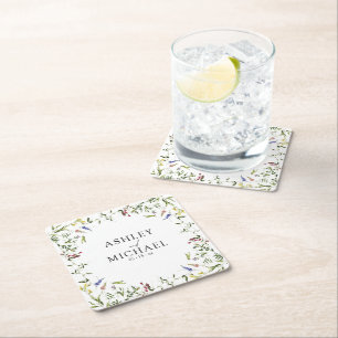 Dessous-de-verre Carré En Papier Mariage de calligraphie Fleur sauvage moderne