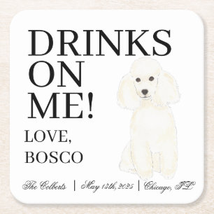 Dessous-de-verre Carré En Papier Mariage de chien de caniche blanc personnalisé