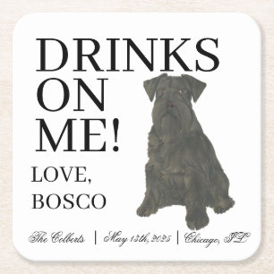 Dessous-de-verre Carré En Papier Mariage de chien Schnauzer noir personnalisé