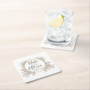 Dessous-de-verre Carré En Papier Mariage de couronnes florales moderne personnalisé