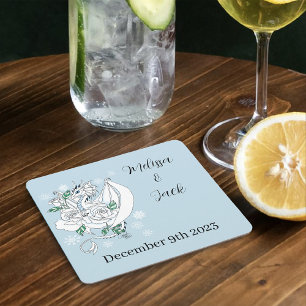 Dessous-de-verre Carré En Papier Mariage de dragon d'hiver blanc