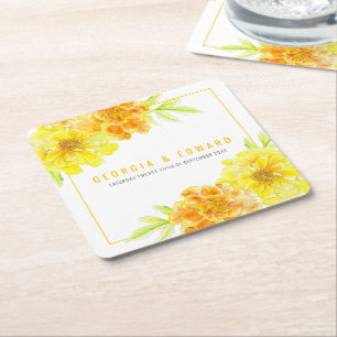 Dessous-de-verre Carré En Papier Mariage de fleurs d'aquarelle jaune marigold