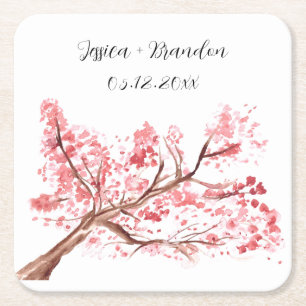 Dessous-de-verre Carré En Papier Mariage de fleurs de cerisier rose