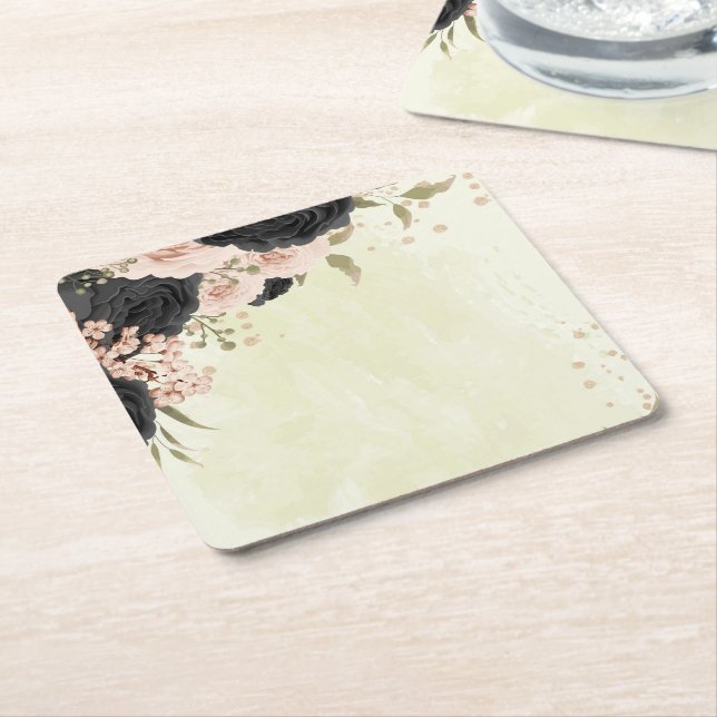 Dessous-de-verre Carré En Papier mariage de fleurs roses noires (Incliné)