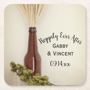 Dessous-de-verre Carré En Papier Mariage de la brasserie Blé et houblon