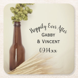 Dessous-de-verre Carré En Papier Mariage de la brasserie de houblon séché et de blé