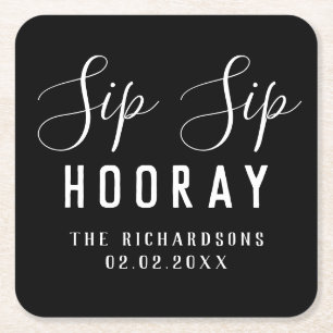 Dessous-de-verre Carré En Papier Mariage de l'élégance de Sip Sip noir personnalisé