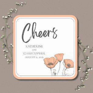 Dessous-de-verre Carré En Papier Mariage de pavot floral élégant