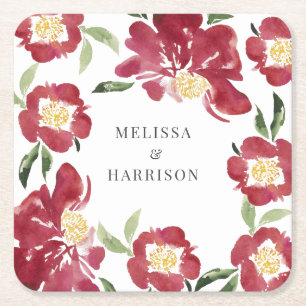 Dessous-de-verre Carré En Papier Mariage de pivoine rouge