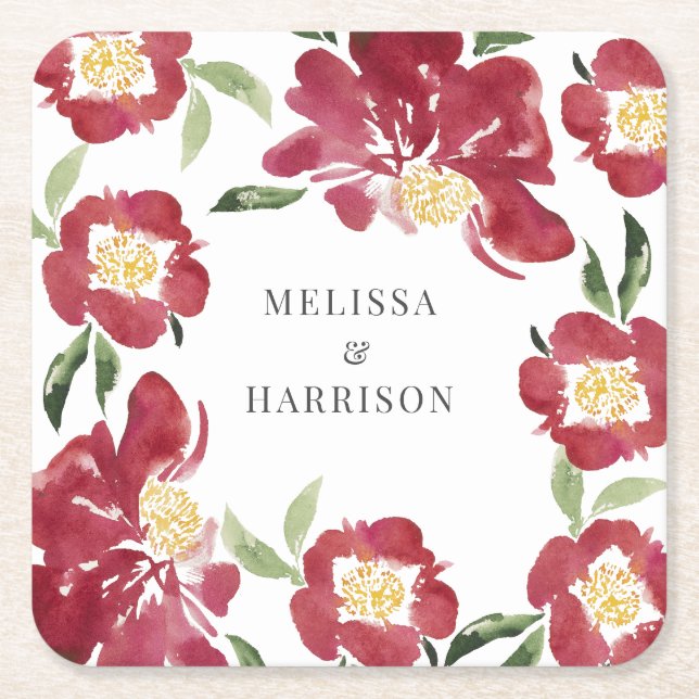 Dessous-de-verre Carré En Papier Mariage de pivoine rouge (Devant)