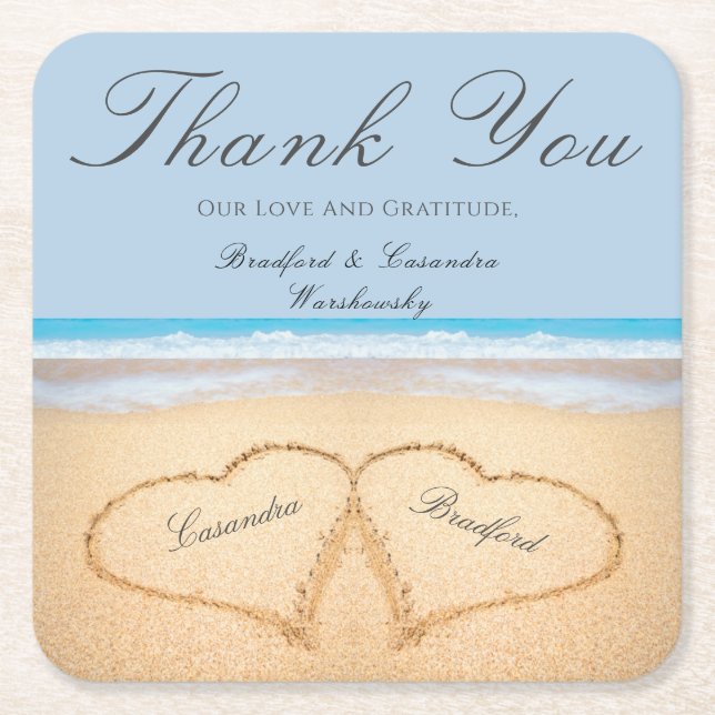 Dessous-de-verre Carré En Papier Mariage de plage 2 Coeurs dans le papier Mariage d (Devant)