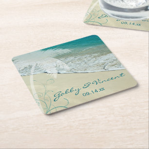 Dessous-de-verre Carré En Papier Mariage de plage tropicale