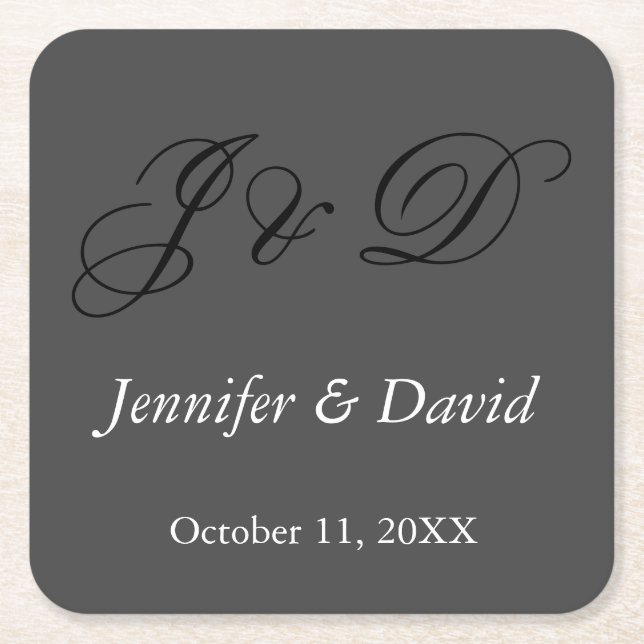 Dessous-de-verre Carré En Papier Mariage de script de calligraphie attrayant (Devant)