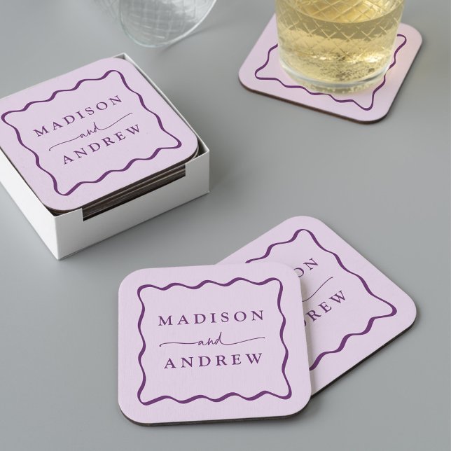 Dessous-de-verre Carré En Papier Mariage de trame violet moderne (Créateur téléchargé)
