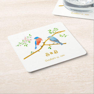 Dessous-de-verre Carré En Papier Mariage des oiseaux bleus