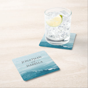 Dessous-de-verre Carré En Papier Mariage d'été au bord de la mer bleue ondulée ombr