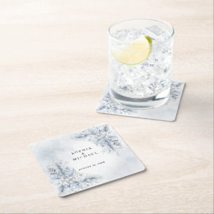 Dessous-de-verre Carré En Papier Mariage d'hiver aux baies blanches gelées 