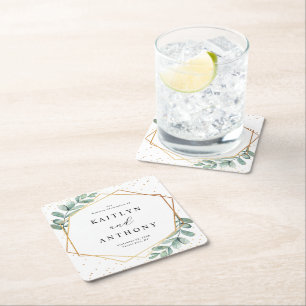 Dessous-de-verre Carré En Papier Mariage d'huile d'or géométrique Eucalyptus