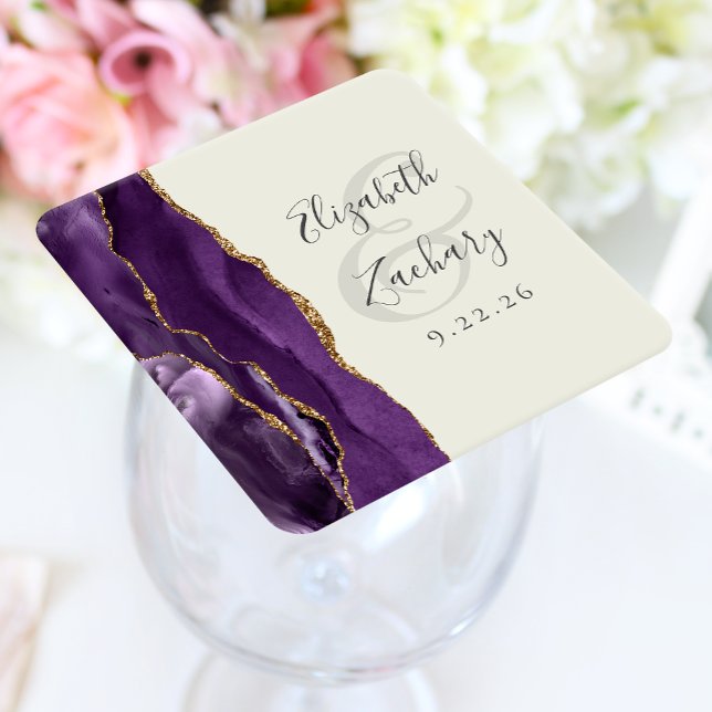 Dessous-de-verre Carré En Papier Mariage d'ivoire d'agate violet (Créateur téléchargé)