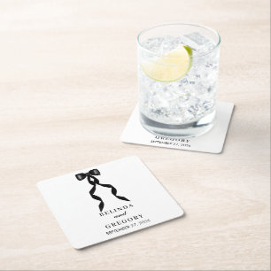 Dessous-de-verre Carré En Papier Mariage élégant au ruban noir