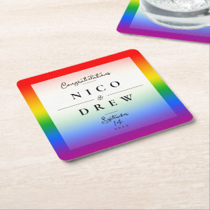 Dessous-de-verre Carré En Papier Mariage élégant de fierté LGBTQ+