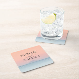 Dessous-de-verre Carré En Papier Mariage en bord de mer sous le soleil couchant