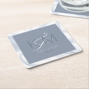 Dessous-de-verre Carré En Papier Mariage en marbre liquide Dusty Blue ID888