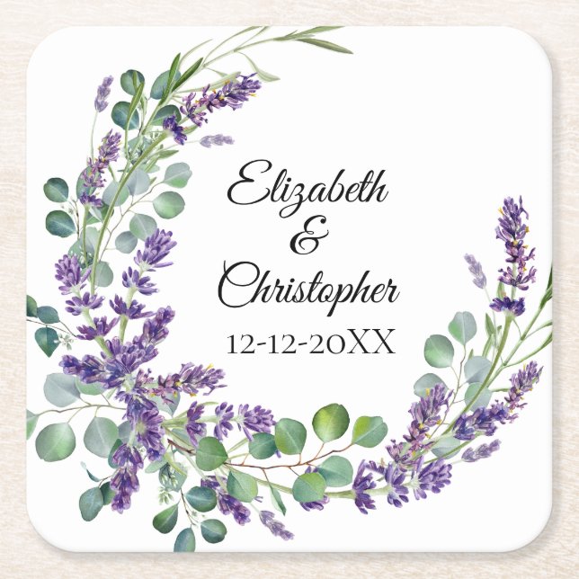 Dessous-de-verre Carré En Papier Mariage Eucalyptus Boho Personnalisé (Devant)