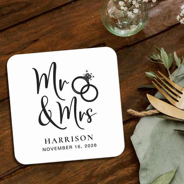 Dessous-de-verre Carré En Papier Mariage Faveur M. Mme (Créateur téléchargé)