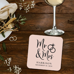 Dessous-de-verre Carré En Papier Mariage Faveur M. Mme Blush