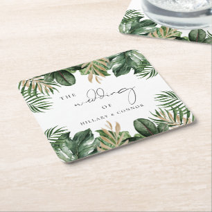 Dessous-de-verre Carré En Papier Mariage feuille tropical élégant