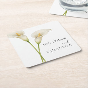 Dessous-de-verre Carré En Papier Mariage Fleur de Lys Callas Blanc Moderne