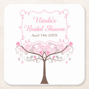 Dessous-de-verre Carré En Papier Mariage Fleur Rose Oiseau