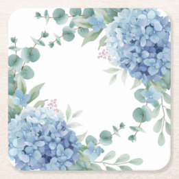 Dessous-de-verre Carré En Papier Mariage Fleuriste de Hortensia Bleu