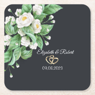 Dessous-de-verre Carré En Papier Mariage Fleurs Blanches