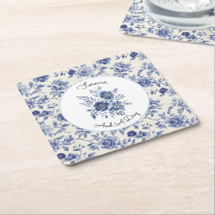 Dessous-de-verre Carré En Papier Mariage Fleurs Bleues Jolies