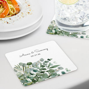 Dessous-de-verre Carré En Papier Mariage Floral Aquarelle Eucalyptus