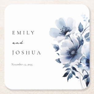 Dessous-de-verre Carré En Papier Mariage floral bleu marine