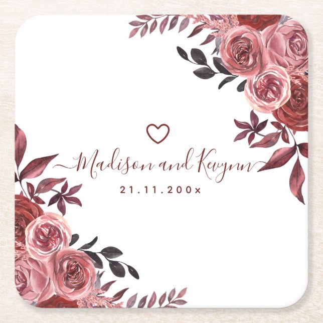 Dessous-de-verre Carré En Papier Mariage floral de Bourgogne (Devant)