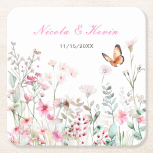 Dessous-de-verre Carré En Papier Mariage floral papillon rose profond de printemps