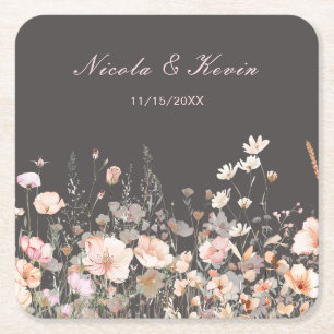 Dessous-de-verre Carré En Papier Mariage Floral Rose Pâle Printemps Fleur Sauvage