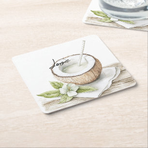 Dessous-de-verre Carré En Papier Mariage floral tropical d'Aloha Beach